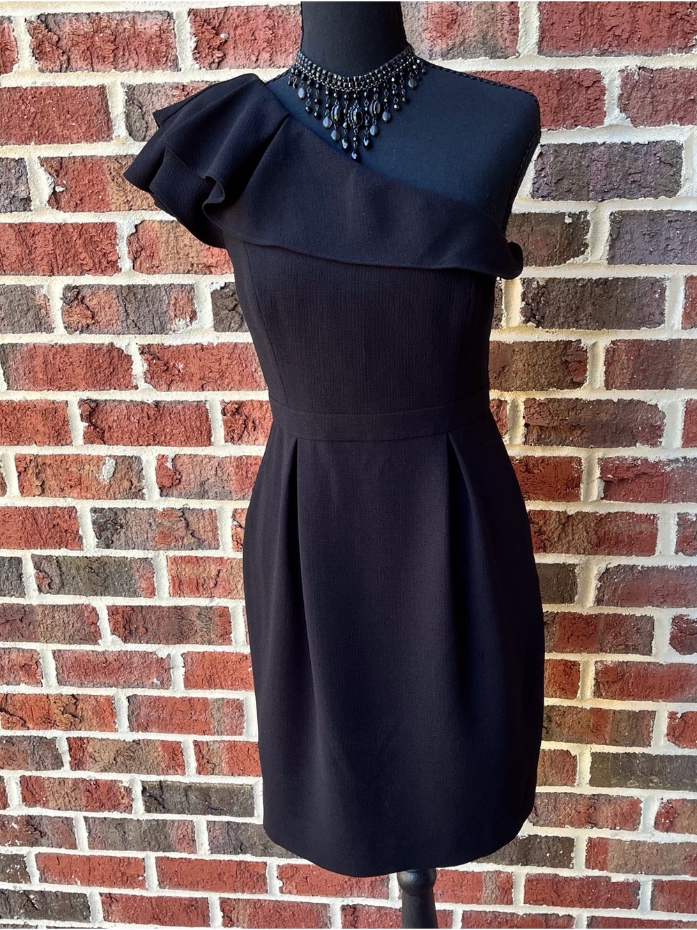 Max & Cleo Alina Black One-Shoulder Ruffle Cocktail Dress - Size 4
